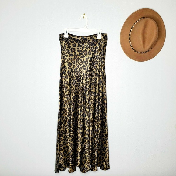 New Zara Leopard Print Midi Skirt Satin Animal S - Picture 12 of 14